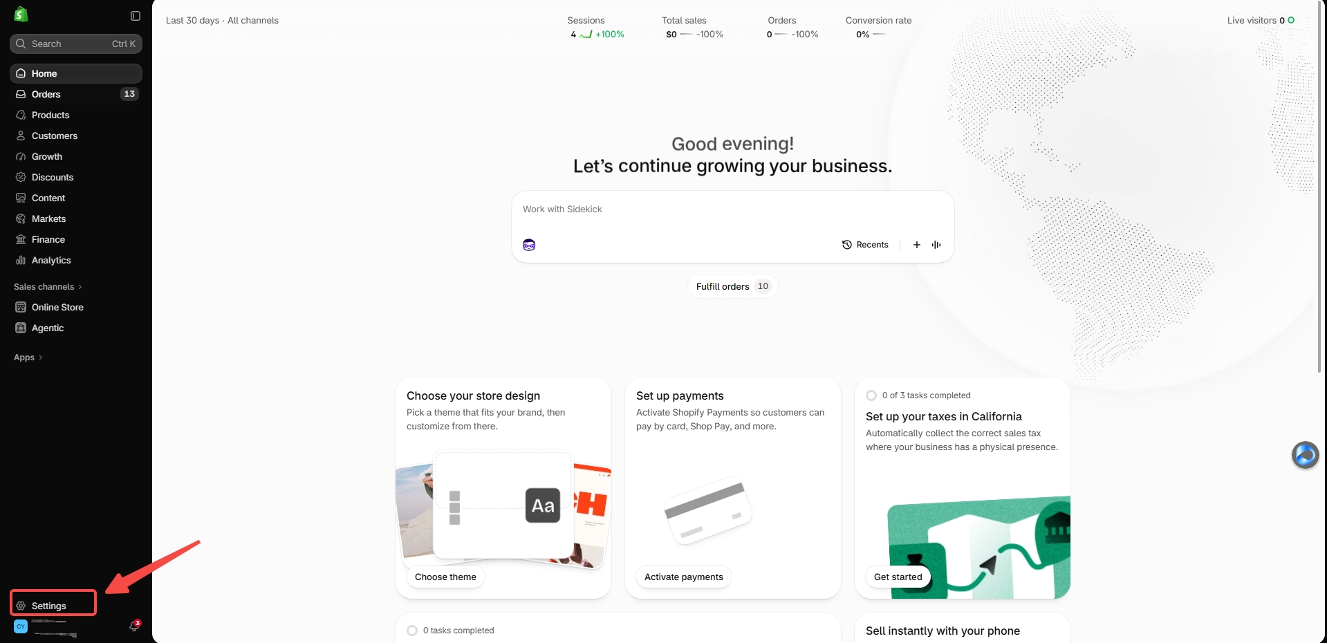 Shopify-Einstellungen öffnen — Shopify · Settings