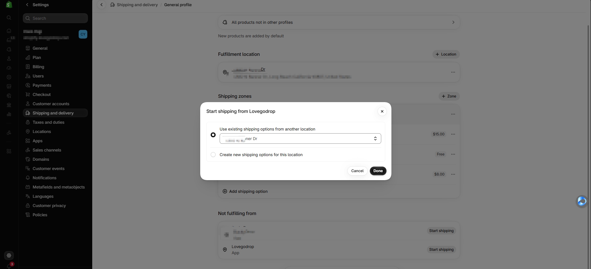 Scegli le opzioni di spedizione — Start shipping from Lovegodrop
